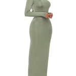 Bodycon Long Sleeves Solid Color High Neck Maxi Dresses
