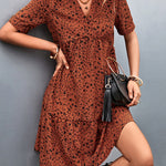 Short Sleeves Flower Print Split-Joint V-Neck Mini Dresses