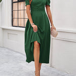 A-Line High Waisted Pleated Solid Color Zipper V-Neck Maxi Dresses