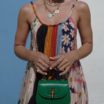 Scoop Neck Color Block Floral Print Ruffle Maxi Cami Dress