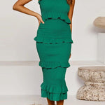 Fashion shirring suspender slim fit tube top suspender dress