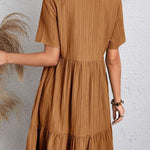 A-Line Loose Pleated Solid Color Split-Joint V-Neck Mini Dresses