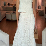 Nice Try Embroidered Crochet Lace Tassle Trim Elastic Waist Midi Skirt