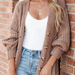 Khaki Solid Color Buttoned Down Casual Knitted Cardigan
