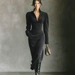 Women's Corduroy V-neck Waist Maxi Dress