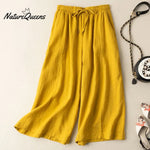 Dropping cotton and linen cropped wide-leg pants