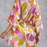 A-Line Half Sleeves Buttoned Drawstring Printed V-Neck Mini Dresses