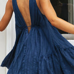 V-neck front and back drawstring large swing skirt irregular dress