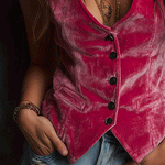 Retro Bohemian Bright Pink Velvet Vest