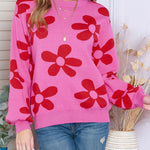 Floral Print Knitted Long Sleeve Pullover Sweater