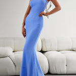Bodycon Sleeveless Pleated Solid Color Split-Joint Split-Side Round-Neck Maxi Dresses