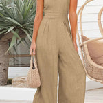 Sexy Sling Waist Pocket Straight Sleeveless Jumpsuit
