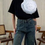 Loose T-shirt Three-dimensional Mesh Camellia Cotton Short-sleeved Top