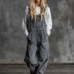 Casual Western Grey Denim Loose Multi-Pocket Jumpsuit Overalls