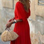 V-neck Ruffled Loose Maxi Dress