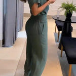 Jemma Puff Sleeve Top and High Waist Pocketed Cuffed Pants Set