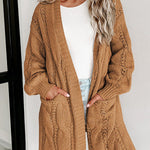 Ribbed Trim Hollow Knit Side Slits Cardigan