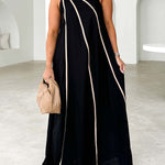 A-Line Loose Split-Joint Round-Neck Maxi Dresses