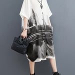 Half Sleeves Loose Printed Lapel Midi Dresses