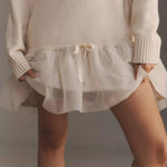 Holiday Cutie Knit Long Sleeve Turtleneck Tulle Twofer Mini Dress