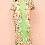 Oil-painted Art Midi Dress with Half Sleeves