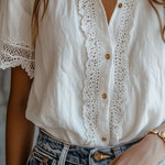 Vintage-Inspired Lace Trim White Blouse