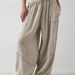 Women's Casual Fashion Solid Color Strap Pocket Wide Leg Pants