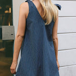 Sleeveless Bowknot Split-Joint Striped V-Neck Mini Dresses Shirt Dress