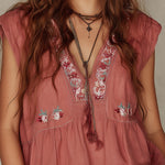 Bohemian Embroidered Loose Sleeveless Blouse