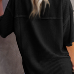 Waffle Knit Casual Drop Shoulder Loose Top