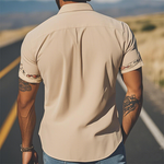 Men's Spring/Summer Fashion Retro Western Style Suede Embroidered Short Sleeve Shirt