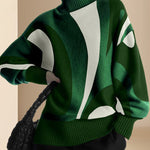Long Sleeves Loose Contrast Color Split-Joint High Neck Pullovers Sweater Tops