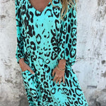 Leopard Print V-neck Pullover Long-sleeved Loose Dress