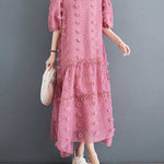A-Line Half Sleeves Elasticity Jacquard Solid Color Split-Joint V-Neck Midi Dresses
