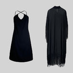 Batwing Sleeves Loose See-Through Solid Color Tasseled Mock Neck Maxi Dresses