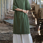Half Sleeves High-low Fringed Solid Color Split-Joint Split-side Round-neck Midi Dresses