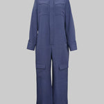 Long Sleeves Loose Solid Color Zipper Lapel Jumpsuits