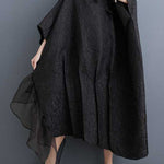 Batwing Sleeves Loose Asymmetric Flower Shape Gauze Jacquard Pleated Solid Color Split-Joint Round-Neck Midi Dresses