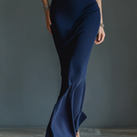 Women's Navy Ribbed Knit Fabric Sleeveless Maxi Dress