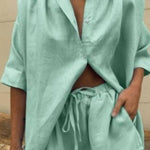 Single-breasted short-sleeved shirt two-piece suit