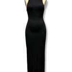 Bodycon Sleeveless Pleated Solid Color Split-Back Split-Joint Zipper Spaghetti-Neck Maxi Dresses