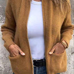 Solid Color Long Sleeve Zipper Pocket Casual Knitted Cardigan
