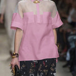 Short Sleeves See-Through Solid Color Split-Joint Lapel Blouses&Shirts Tops