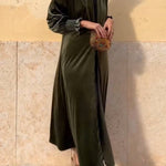 Velvet Puff-Sleeve Stand-Collar Long Coat