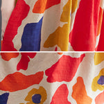 Artistic Retro Short Sleeves Loose Contrast Color Printed Round-Neck Midi Dresses