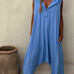 Let's Chill Pocketed Half Button Hooded Loose Jumpsuit