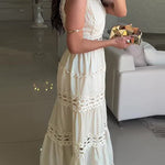 Eternal Grace Crochet Cutout Lace Trim A-line Maxi Dress