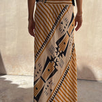 Eva Satin Geometric Print Elastic Waist Maxi Skirt