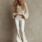 White Frayed-hem Flared Jeans