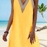A-line Loose Hollow Split-Joint V-neck Mini Dresses